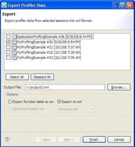 Exporting Application Profiler session data