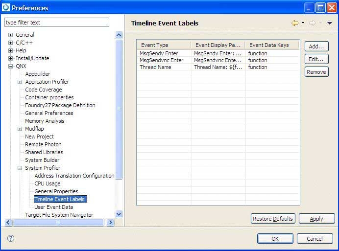 System Profiler Timeline view preferences