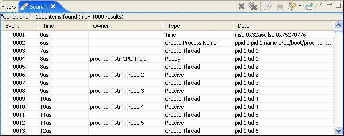 System Profiler: Search results