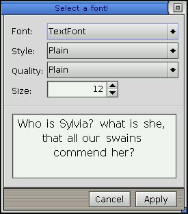 Font selection dialog